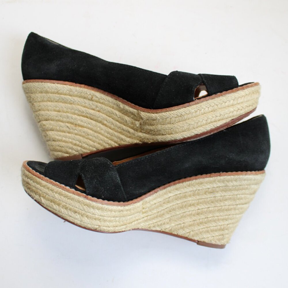 KORS Michael Kors Black Suede Platform Wedge Espadrille Open-Toe Heels Size 8.5 - Picture 5 of 6